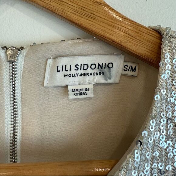 LILI SIDONIO by Molly Bracken Silver and Cream Sequin Balloon Sleeve Mini Dress - Picture 5 of 8